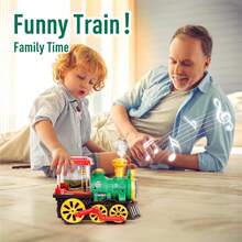 电动蒸汽火车玩具，带蒸汽机车、烟雾、灯光和音效碰撞效果，可360度旋转的圣诞火车卡车玩具，适合作为1-6岁男孩女孩的生日礼物。