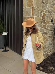 Autumn Winter Women's Single-Breasted Padded Jacket With Lapel Collar, Long Sleeve Pockets Loose Coat