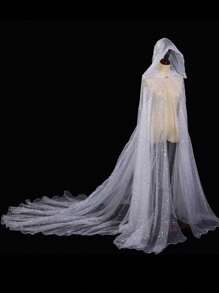 Women's Bridal Sheer Hooded Cape Cloak Bride Dress Robe Halloween Cosplay With Long Train, Wedding, Carnival, Valentine's Day Fall Clothes For Women - Multicolor - View 8
