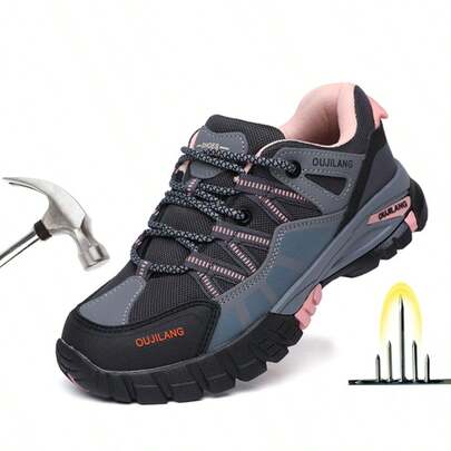 Zapatos de seguridad para mujeres, con puntera de acero anti-aplastamiento y anti-perforación, de moda y duraderos, aptos para uso diario, senderismo al aire libre, construcción industrial, botas de trabajo para hombres y mujeres para todas las estaciones