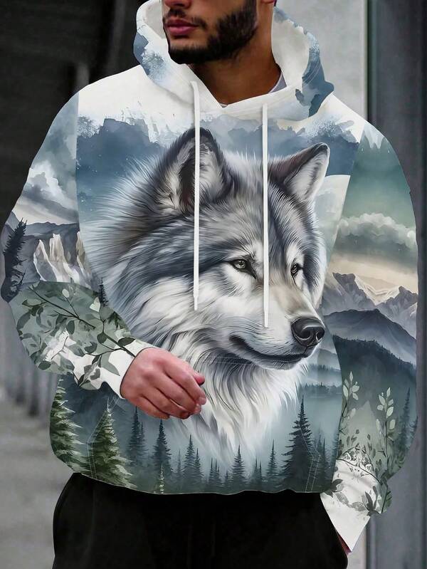 sweat-shirt à capuche à motif mode imprimé en 3D pour hommes, pull à capuche d'automne/hiver pour hommes avec cordon de serrage et poches