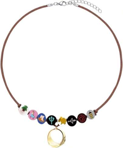 TendenciaPRINCESS CUTENESS STORE  Annabeth Chase Collar de cuero sintético marrón con cuentas de madera pintadas de colores 8PCS + Anillo de la Universidad del Padre Calidad premium