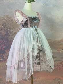 1 件女式不对称下摆荷叶边裙，有黑色、白色、粉色、浅蓝色、香槟色可选，适合婚礼、派对、表演、舞台表演、角色扮演、摄影、舞蹈、万圣节服装、洛丽塔风格秋季女装 - 彩色 - 查看 4