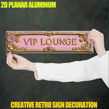 2D Flat Printing - 1pc Retro Metal High-Quality Aluminum Sign 'VIP LOUNGE' Fashionable Wall Art Plaque, Printing Pre-Drilled Holes - Home Decoration, Bathroom, Kitchen, Family, And Gothic Style Wall Decoration Or As A Unique Poster, 3.94 X 15.75 Inches (10x 40cm )