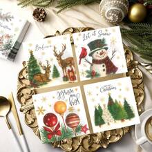 20pcs Christmas Theme Party Napkins, 2-Ply Disposable Paper Napkins, Suitable For Christmas, New Year Party Decoration, Holiday Decor, Tabletop Decor, Restaurant Decor, Wedding And Festival Use - Multicolor - View 1