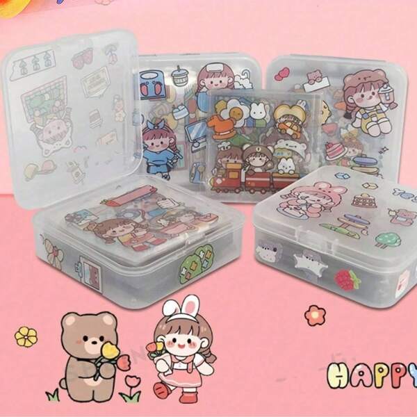 100pcs (Boxed) Cute Girl Transparent PET Stickers, Scrapbooking Stickers For Girls, Children, Kawaii Cartoon Character Stickers For Diary, Water Bottle, Phone, Fridge, No Cutting Required, Decorative Small Patterns, 100pcs Non-Repeating Scrapbook Sticker Set, Cartoon Stickers For Kids Girls, Transparent Purple Waterproof Stickers For Water Bottle, Cute Waterproof Stickers