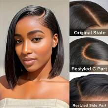 Eulisi 13X4 短款波波头假发，100% 真人发，180% 密度，直发蕾丝前假发，女士真发，无胶高密度蕾丝前假发，60% 真人发，预先拔毛，带婴儿发，自然发际线，8-14 英寸 - 自然色&黑色系 - 查看 2