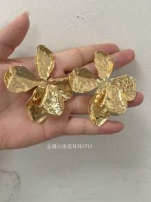 1 Pair Golden Color Enameled Big Flower Floral Statement Earring For Women - Multicolor - View 11