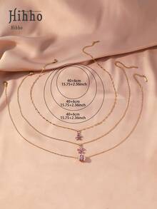 Hihho 3 件套时尚多功能闪亮紫色锆石镶嵌花朵、蝴蝶、腰吊坠项链套装，时尚魅力派对礼物，可单独佩戴或叠戴，优雅日常佩戴 - 紫色 - 查看 4