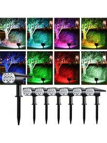 1pc/2pcs Solar Powered Outdoor Waterproof IP65 7 LED Solar Light, Cool White, Warm White Or Color Changing Adjustable Solar Spotlight For Yard, Garden, House, Garage Driveway - Multicolor - View 2