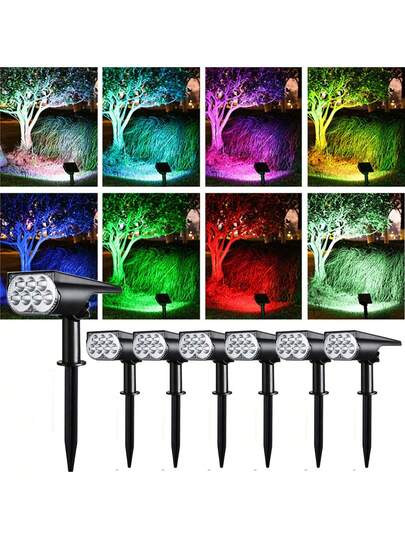1pc/2pcs Solar Powered Outdoor Waterproof IP65 7 LED Solar Light, Cool White, Warm White Or Color Changing Adjustable Solar Spotlight For Yard, Garden, House, Garage Driveway