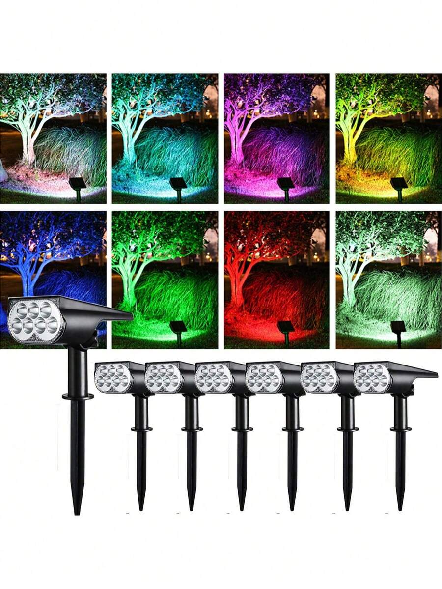1pc/2pcs Solar Powered Outdoor Waterproof IP65 7 LED Solar Light, Cool White, Warm White Or Color Changing Adjustable Solar Spotlight For Yard, Garden, House, Garage Driveway