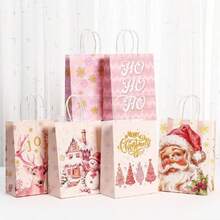 أكياس هدايا ورقية بشكل بابا نويل وردية لحفلات عيد الميلاد، أكياس هدايا لتغليف الهدايا الصغيرة في عيد الميلاد