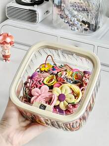 صندوق تخزين اكسسوارات الشعر للأطفال قطعة واحدة، صندوق منظم للمشابك والربطات المطاطية والمجوهرات، سعة كبيرة صندوق تخزين مكتبي، صندوق قسم الأدراج، صندوق شفاف محكم الإغلاق من البولي إيثيلين تيريفثالات، صندوق مقاوم للغبار والرطوبة لاكسسوارات المنزل والأطفال