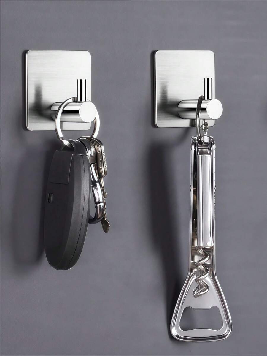 4 piezas Ganchos de pared de acero inoxidable modernos y autoadhesivos - Diseño elegante para la cocina, el baño y la organización del hogar - Resistente a la oxidación, fácil de instalar y mantener, ganchos para el baño