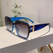 Popular Diamond Pattern, New Women's Glasses With Fashionable Inlay Decoration, Multifunctional Green Design Suitable For Daily Wear - 藍色到灰色 - 查看 9