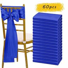 60 Pcs Face Chair Belt Bow Decoration Chair Set Chair Belt For Banquet Party Baby Shower Event Decorations (Multi Color Optional, 7 X 108 Inches) - Champagne Color - View 2