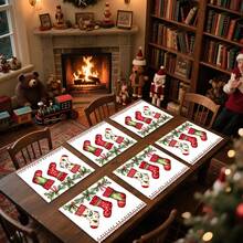 1pc/4pcs/6pcs/100pcs Christmas Stockings Pattern Placemats, Machine-Washed Rectangular Polyester Placemats, Table Protectors, Heat-Insulating Placemats, Restaurant Table Decorations, Party Supplies, Christmas Decorations, Can Be Given As Gift