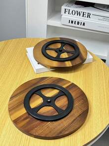 1 Stück 360° drehbare Holzplatte, zum Aufbewahren, Servieren von Lebensmitteln, Snacks, Getränken, Sushi, Steak, Pizza, Desserts, Kuchen, Brot, Frühstückstablett, Kaffeetablett, Teebrett, Käsebrett - Kastanienbraun - Übersicht 4