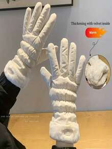 1 Pair Women Warm Gloves With Thermal Lined, Windproof, Waterproof, Touchscreen Suitable For Cycling, Driving, Outdoor Sports, Skiing, Commuting In Autumn & Winter Fashionable And Cute Plush And Thick Suede Hand & Elbow & Arm Protection Imitation Rabbit Down