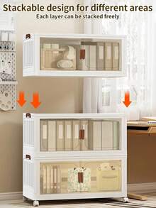 5layers  Extra-Large Multi-Layer Storage Cabinet With Wheels & Doors - Waterproof, Foldable Organizer For Bedroom Clutter, Documents, Toys, Snacks | Versatile Plastic Storage Solution Bedroom Organizers And Storage Plastic Storage Drawers - White - View 6