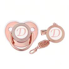 2pcs Set Shiny Luxury Rose Gold Silicone Pacifiers, Newborn Pacifier With Rose Gold Pacifier Clip, Hot Selling Baby Teething Toys, Infant Pacifier With Chain, Holiday Gift - Multicolor - View 8