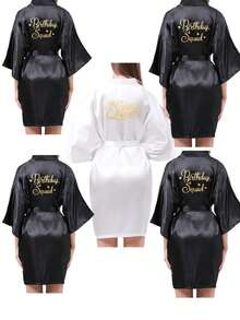 一件金色箔印字母“生日女王”女士生日派对睡袍，可作睡衣、浴袍、姐妹聚会、闺蜜装、生日女王、生日小分队、欧美主题时尚派对姐妹睡袍、室内外浴袍、生日派对家居服。 - 淺紫色生日女王 - 查看 1