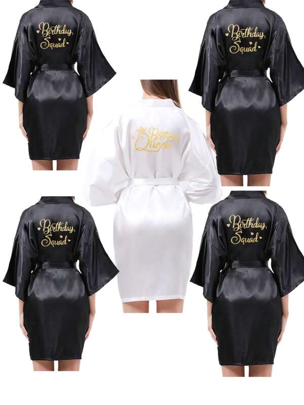 1 قطعة رداء ذهبي مطبوع عليه "ملكة عيد الميلاد" للنساء، ملابس نوم، بشكل ردائي، لحفلات الأخوات والصديقات، لحفلات عيد الميلاد، بتصميم أوروبي وأمريكي، ملابس منزلية للاستخدام الداخلي والخارجي