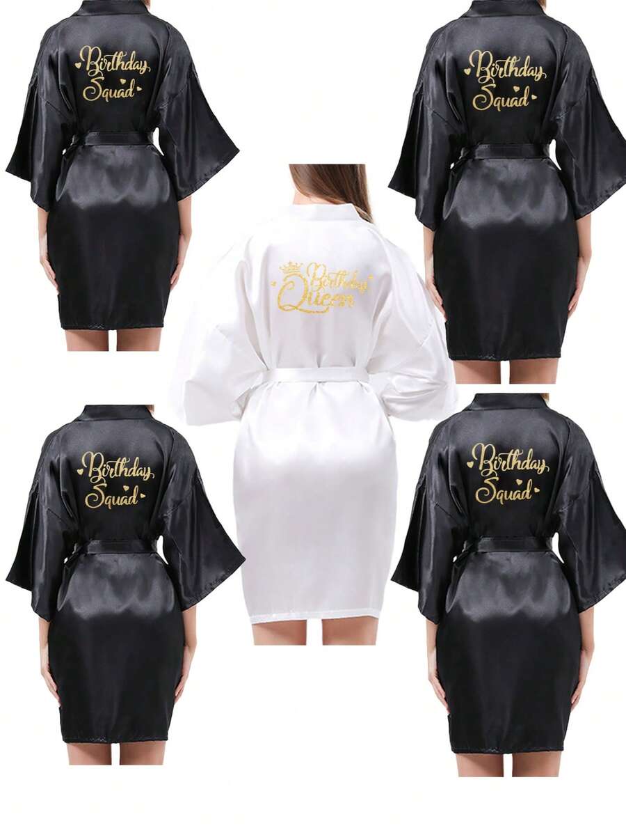 一件金色箔印字母“生日女王”女士生日派对睡袍，可作睡衣、浴袍、姐妹聚会、闺蜜装、生日女王、生日小分队、欧美主题时尚派对姐妹睡袍、室内外浴袍、生日派对家居服。 - 淺紫色生日女王 - 查看 1