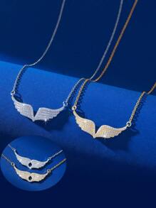 1pc Copper Cubic Zirconia V-Shaped Angel Wing Pendant Necklace, Charming Luxury Fashion Delicate Design Choker Chain Necklace For Women, Party Decor