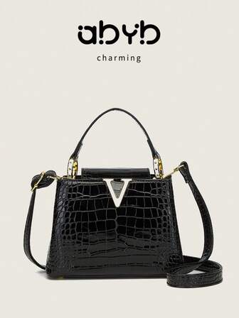 Luxury Women's Handbag Brand Bag, Crocodile Embossed High-Quality Stone Pattern Tote Bag, 2025 New Fashion Versatile Shoulder Bag, Large Capacity Fashionable Handbag, INS Retro Casual Tote Bag, Minimalist Celebrity Style Glossy High-End Crossbody Bag, 2025 New High-End Burgundy Color Large Capacity Mother Bag, Fashionable Personalized Women Pillow Bag, Black Color Women Bag, Burgundy Color Bag