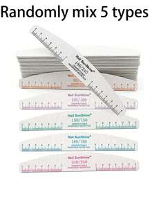 5pcs Professional Half-Moon Nail Files, Double-Sided Grit Buffing Blocks 100/150/180/240 Grit