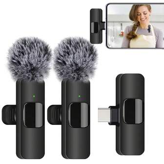 Wireless Lavalier Microphone Compatible With Iphone IPad TypeC Lapel Mics Plug-Play 2.4G Ultra-Low Delay Built-In Noise Reduction Chip Working Time For Video Recording Interview Podcast Vlog