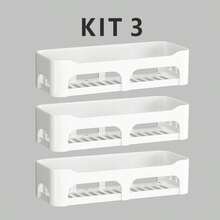 KIT3 Rectangle Plastic Organizer Shelf Support With Adhesive For Bathroom Kitchen Wall - Blanco - Ver 1