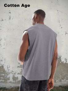 Vintage Men's Tank Top - Sade Graphic Print And Text - Perfect For Autumn/Winter Layering - Ideal Halloween/Christmas Gift Choice - 灰色 - 查看 3