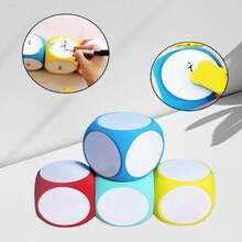 1 pieza Dado grande de pizarra blanca EVA con marcador gratis de 2.5 pulgadas/4 pulgadas, tablero de mensajes con superficie de escritura para aula, oficina y juegos, dado de pizarra blanca en blanco de seis caras - herramienta para maestros, selector de estudiantes, rompehielos de reuniones, prop de D&D, tomador de decisiones y tablero de notas (color aleatorio) - Multicolor - Ver 2