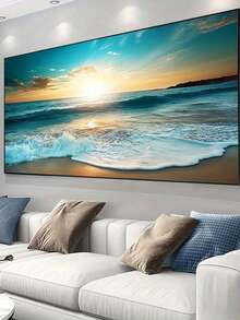 1pc Sunset Over Ocean Waves Canvas Art, Frameless Modern Poster For Living Room, Bedroom, And Office Decor - No Frame, Bedroom Wall Art | Tranquil Room Decor | Frameless Canvas, Beach Decor - Multicolor - View 1