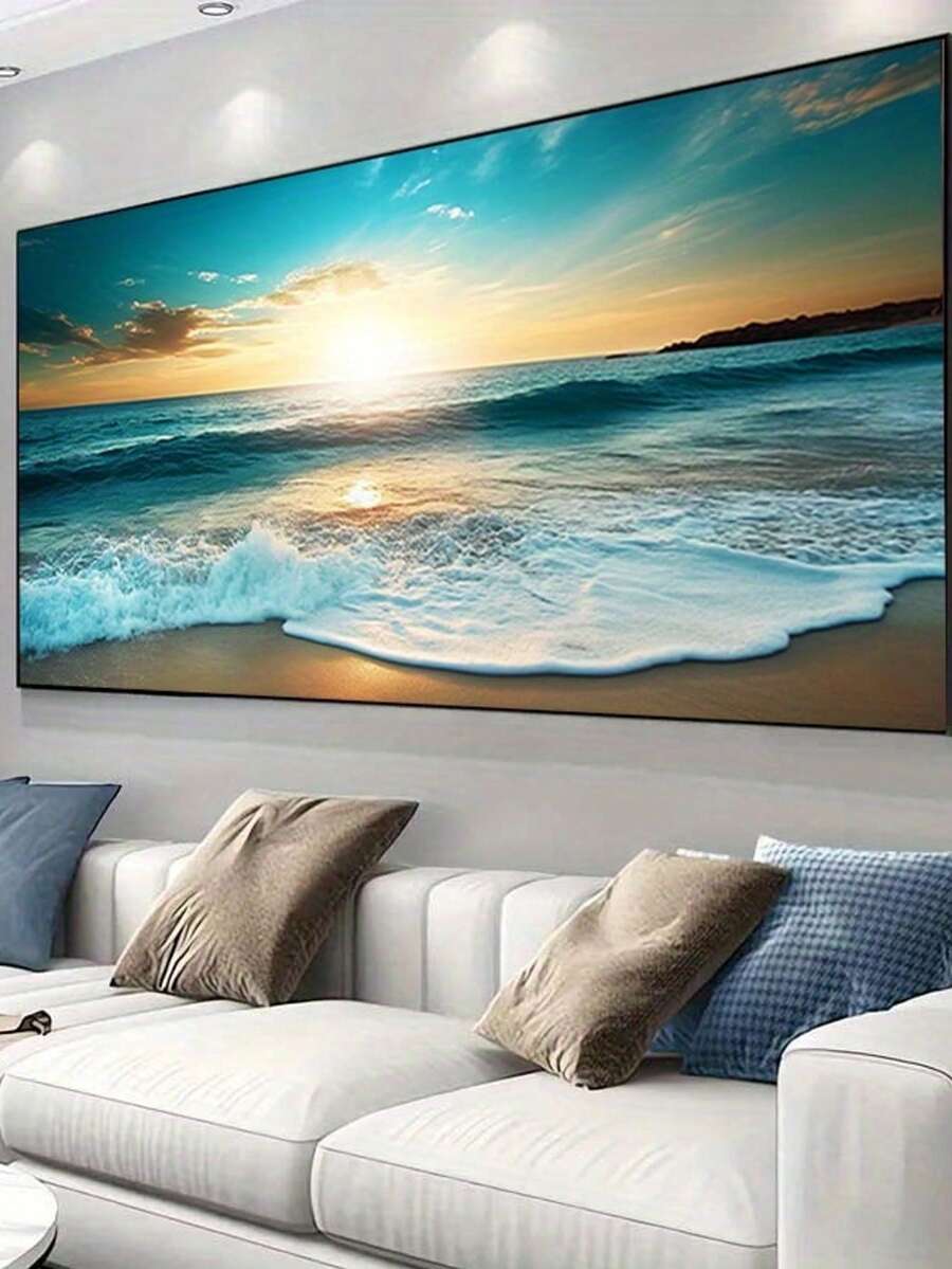 1pc Sunset Over Ocean Waves Canvas Art, Frameless Modern Poster For Living Room, Bedroom, And Office Decor - No Frame, Bedroom Wall Art | Tranquil Room Decor | Frameless Canvas, Beach Decor - Multicolor - View 1