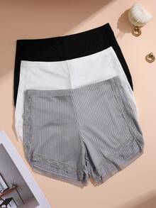 3 Peças Calcinhas Casuais Femininas, Calcinhas Hipster com Recorte de Renda, Tecido Confortável e Respirável para Uso Diário