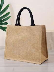 1 Stück große Kapazität modische Jute Aufbewahrungstasche, wiederverwendbare Segeltuch Tragetasche, handgefertigte Tasche, Handtasche, Einkaufstasche, Aufbewahrungstasche, Strandtasche, Reisetasche, Umhängetasche - Khaki - Übersicht 11