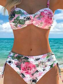 Women's Summer Beach Full-Print Floral Spaghetti Strap Bikini 2 Pieces Bikini Set Set - Multicolor - View 5