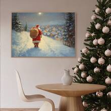 1pc, Vintage Santa Wall Art, Canvas Frame Decorative Painting, Retro Santa Oil Painting, Santa With Sack, Christmas Countryside Scene, Vintage Christmas Theme, Farmhouse Style Holiday, Santa Oil Painting, Christmas Snow Scene, Christmas Home Decor, Minimalist Wall Decor, Modern Art