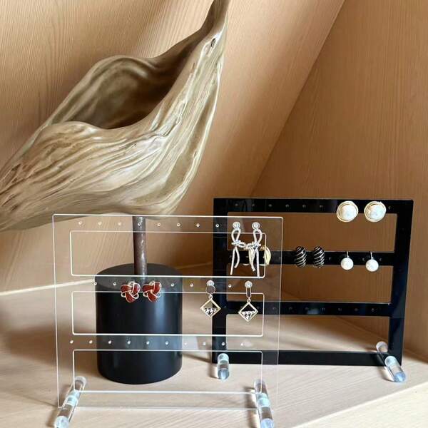 1 pezzo/2 pezzi Organizer gioielli in acrilico minimal chic a 3 ripiani - Elegante supporto per orecchini e collane ispirato al vintage, design traforato a 3 file per orecchini, perfetto come regalo per le feste e per l'eleganza quotidiana, soluzione di stoccaggio stilosa per anelli, bracciali e orecchini a perno (disponibile in 3 tonalità)