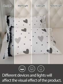 1pc 100% Polyester Black & White Heart Lace Solid Color Pillowcase (Pillow Insert Not Included), Suitable For Bedroom Decor, Wedding, Romantic, Bohemian Style - Multicolor - View 5