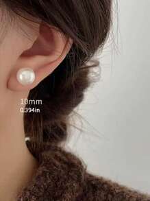 3 Pairs Retro Minimalist Elegant Faux Pearl Stud Earrings Set, Chic Lightweight Earrings Suitable For Women's Daily And Holiday Wear - Milky White - View 8