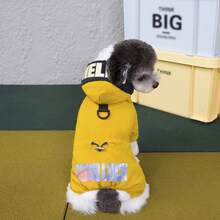 25pcs Dog/Cat Printed Padded Coat, Thick Windproof Pet Clothes, Animal Winter Warm Coat, Hooded Jumpsuit, Leash Buckle Puffer Jacket, European & American Style, Korean 4-Leg Design, Walking Outfit, Heavily Padded - Dark Green - View 8