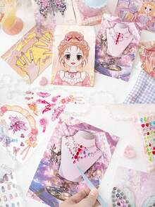 1pc Kids Handheld Magical Girl Sticker Set, DIY For Girls, Decorative Stickers Including Nail Stickers, Dress Up Stickers, Manicure & Outfit Stickers, No-Cut Stickers, Cute Character Stickers, Everyday Fashion Stickers For Girls