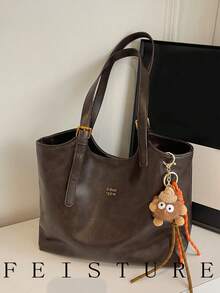 大容量日常通勤单肩包，时尚手提包，磁扣，带挂坠，适合日常外出、约会、通勤 - 咖啡 - 查看 9