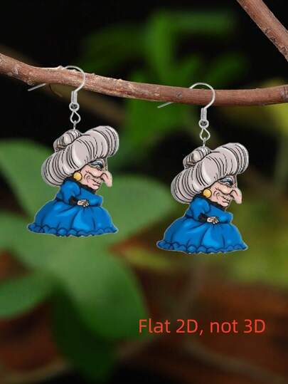 1pc Witch Riding Broom Acrylic Earrings, 2D Flat Design, Stainless Steel Ear Hooks, Suitable For Daily Wear And Parties, Suitable For Anniversary, Thanksgiving, Halloween, Christmas, All Seasons