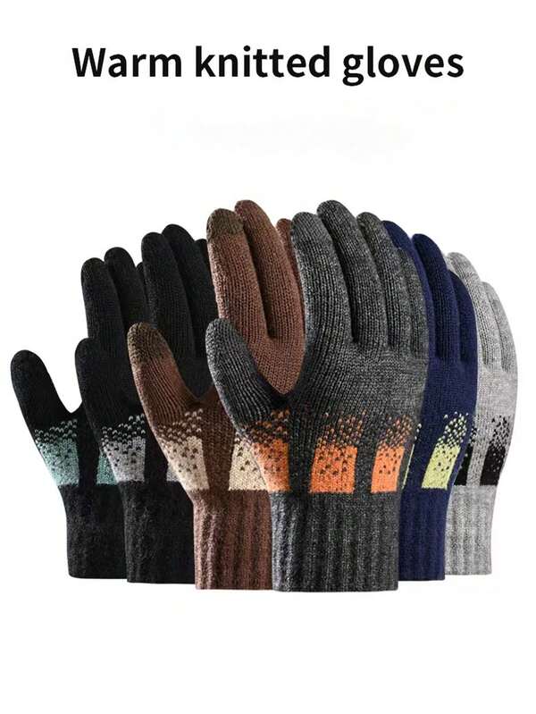 1 para grubych, 5-palczastych, dzianinowych rękawiczek z funkcją dotyku, wykonanych z włókna poliestrowego, odpornych na zimno, ciepłych rękawiczek rowerowych